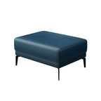 Modern blue entryway bench upholstered in faux leather for comfortable seating