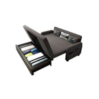 Modern deep gray convertible sofa bed full sleeper with storage cotton & linen upholster in living room