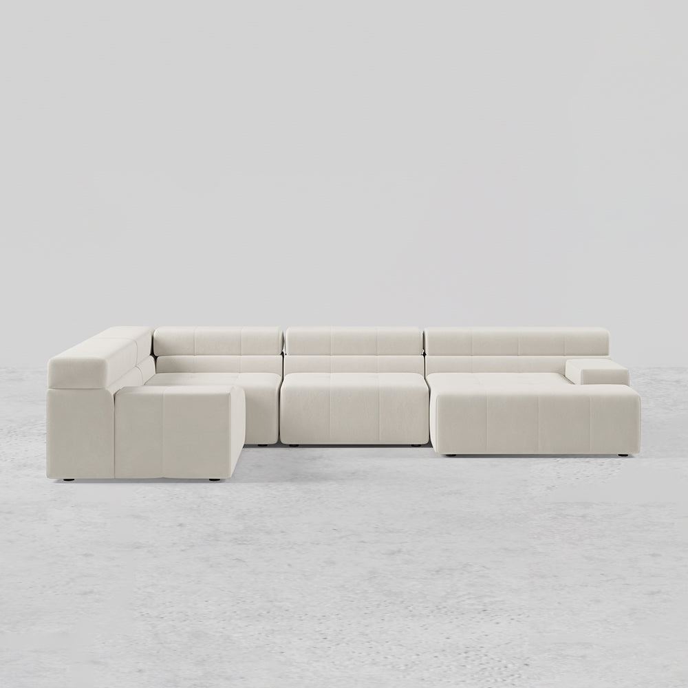 133" LShaped Modern Off White Velvet Modular Sectional Sofa with Chaise