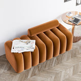Modern Line Tufted Bench Upholstered Bench with Round Back Blue/White/Gray/Orange