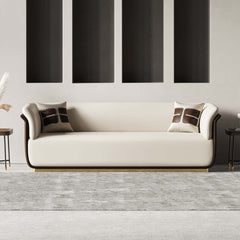 Modern off-white and brown sofa with 3-seater Microfiber Leather Upholstery