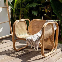 Stylish Natrual Rattan Arm Chair with Ash Wood Frame for Indoor/Outdoor