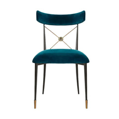 Blue Empire style chair with green cross back and upholstered seat