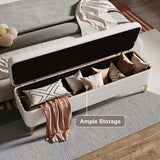 Modern White PU Leather Bedroom Flip Top Storage Bench with Gold Stainless Steel Legs