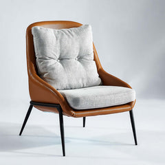 Brown Nordic Accent Chair with Cotton & Linen Upholstery and Carbon Steel Frame in Black