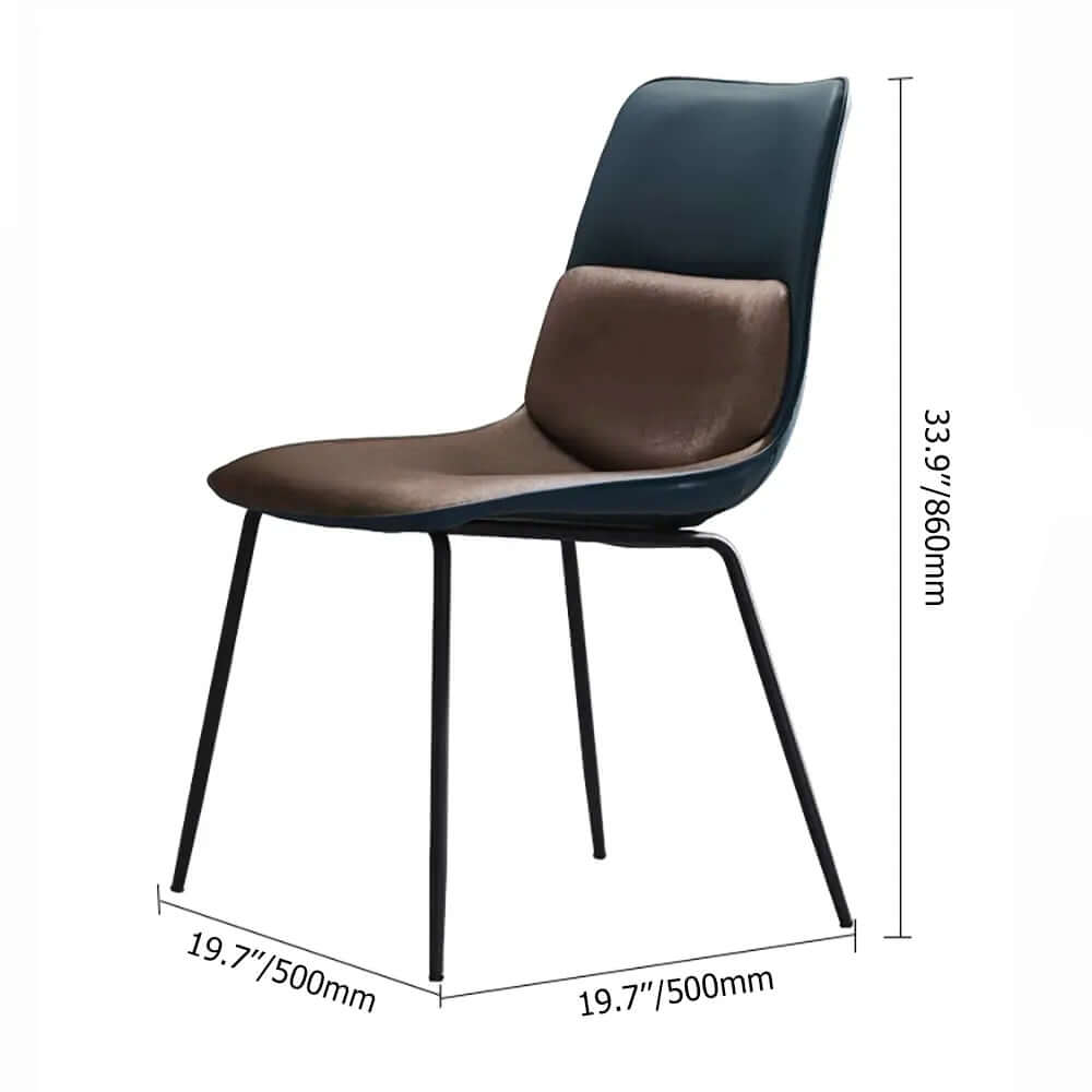 Pair of modern blue upholstered dining chairs in PU leather and carbon steel