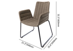 Durable 7-piece aluminum outdoor patio dining set with a teak wood top table and sturdy rope chairs for long-lasting outdoor enjoyment