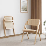 Japandi Natural Folding Dining Chair (Set of 2) Solid Wood Rattan Side Chair
