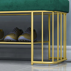 Chic green velvet entryway bench with ample storage space and stylish gold frame