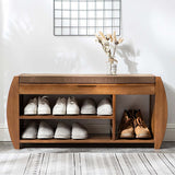 40.2" Rustic Bamboo Upholstered Entryway Flip Top Storage Shoe Rack Bench with 3 Shelves