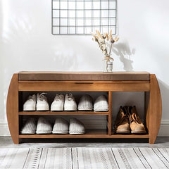 Rustic Bamboo Shoe Rack Bench with Flip Top and 3 Shelves for Entryway Storage