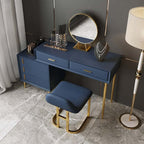 Blue makeup vanity set with stool and mirror included