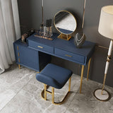 Modern Blue Makeup Vanity Set Retracted Dressing Table Cabinet&Stool&Mirror Included