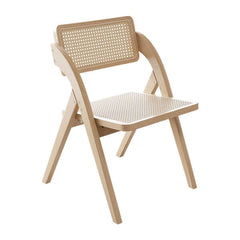 Folding dining chair with Japandi natural design crafted from solid wood and rattan