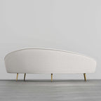 Pink velvet curved sofa with gold metal base, modern design, 63 inch length, includes toss pillow