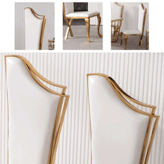 White upholstered dining chairs set of 2 with stainless steel frame and gold legs