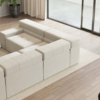 Contemporary LShaped Off White Velvet Sectional Sofa with Chaise
