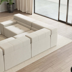 Contemporary LShaped Off White Velvet Sectional Sofa with Chaise