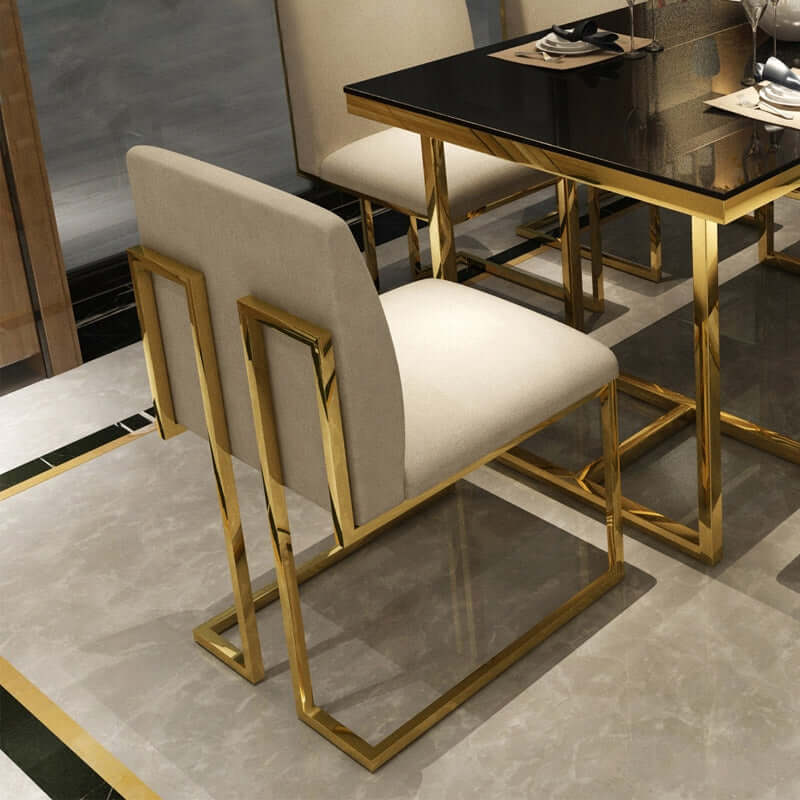 Modern Linen Dining Chair Upholstered in White Stainless Steel Leg Gold Set of 2 Secondary image