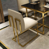 Modern Linen Dining Chair Upholstered in White Stainless Steel Leg Gold Set of 2