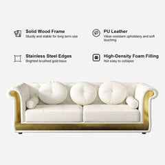 Dodiy 86.6" Tufted White Leather Sofa with 5 Pillows - Modern Upholstered 3-Seater Couch for Stylish Décor