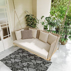 Handing Rattan Porch Swing Sofa with Shiny Khaki Cushion Pillow for Outdoor Leisure and Comfort