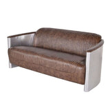 Zado Vintage Brown PU Leather Sofa Aviator 3Seater Industrial Loft Sofa Nailhead Trim