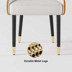 Stylish PU leather white and orange dining chairs with metal legs, set of 2, for fashionable dining room seating