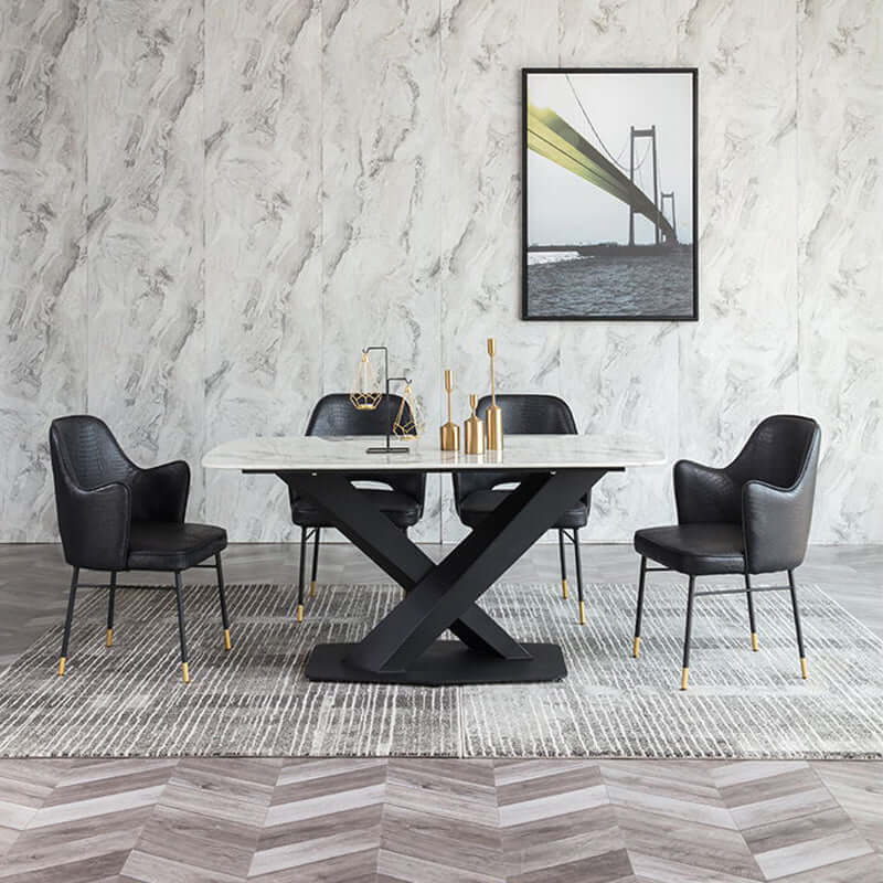 Black Faux Leather Upholstered Dining Chair Set of 2 High Back with Arm Metal Leg Secondary image