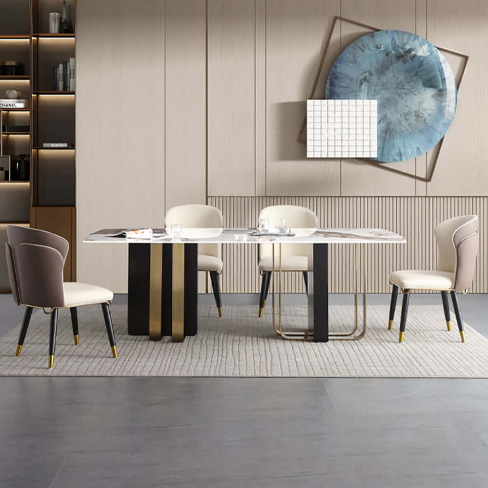 Table à manger rectangulaire en pierre de 71" avec base à colonne, 7 pièces Image secondaire du produit