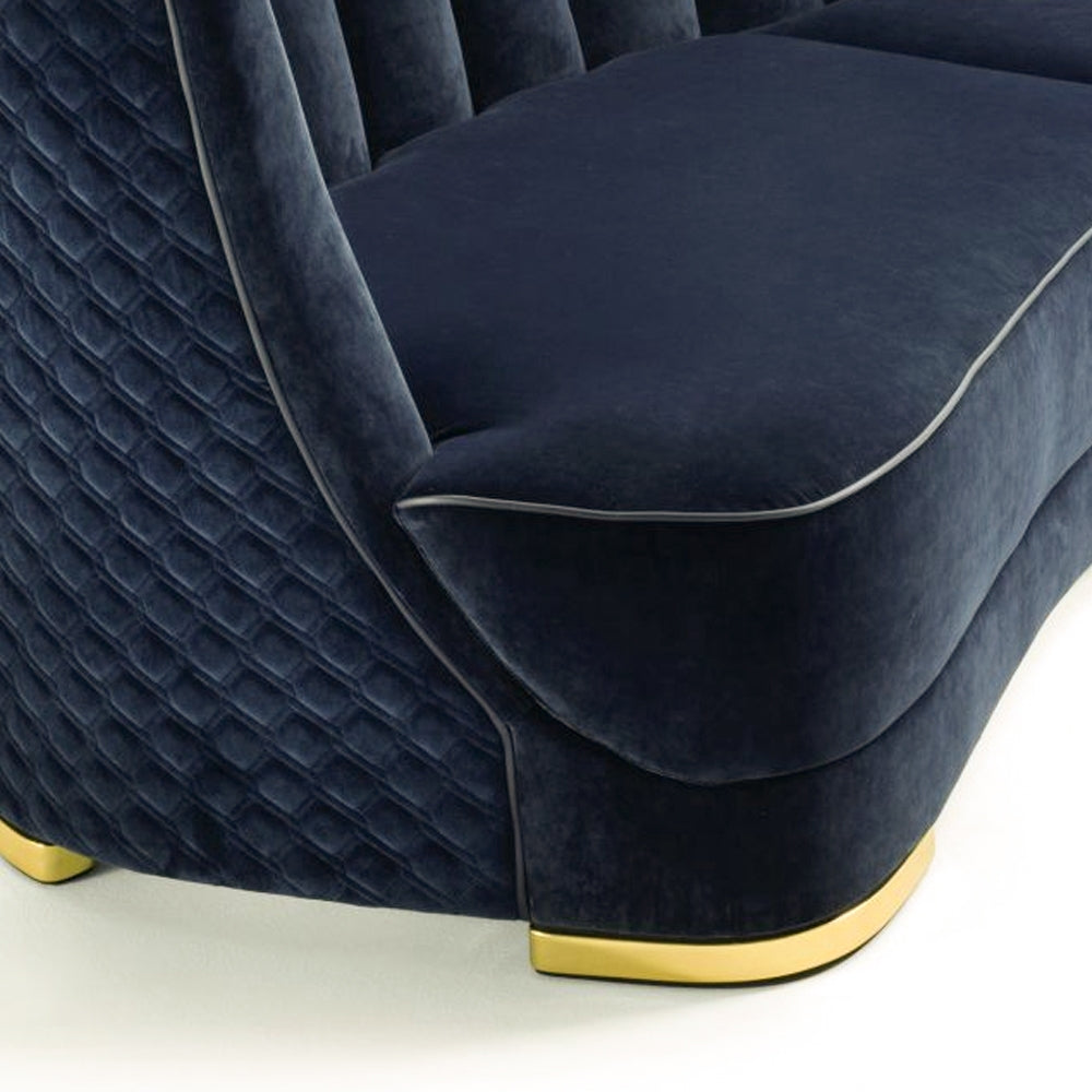 102.4" Blue Velvet Upholstered Sofa Sectional Sofa in Gold Base