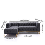 94.5" Modern Tufted Velvet Upholstered Sofa 3Seater Sofa Gray Sectional in Gold Base