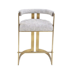 Comfortable bar height counter stool in elegant gray velvet upholstery