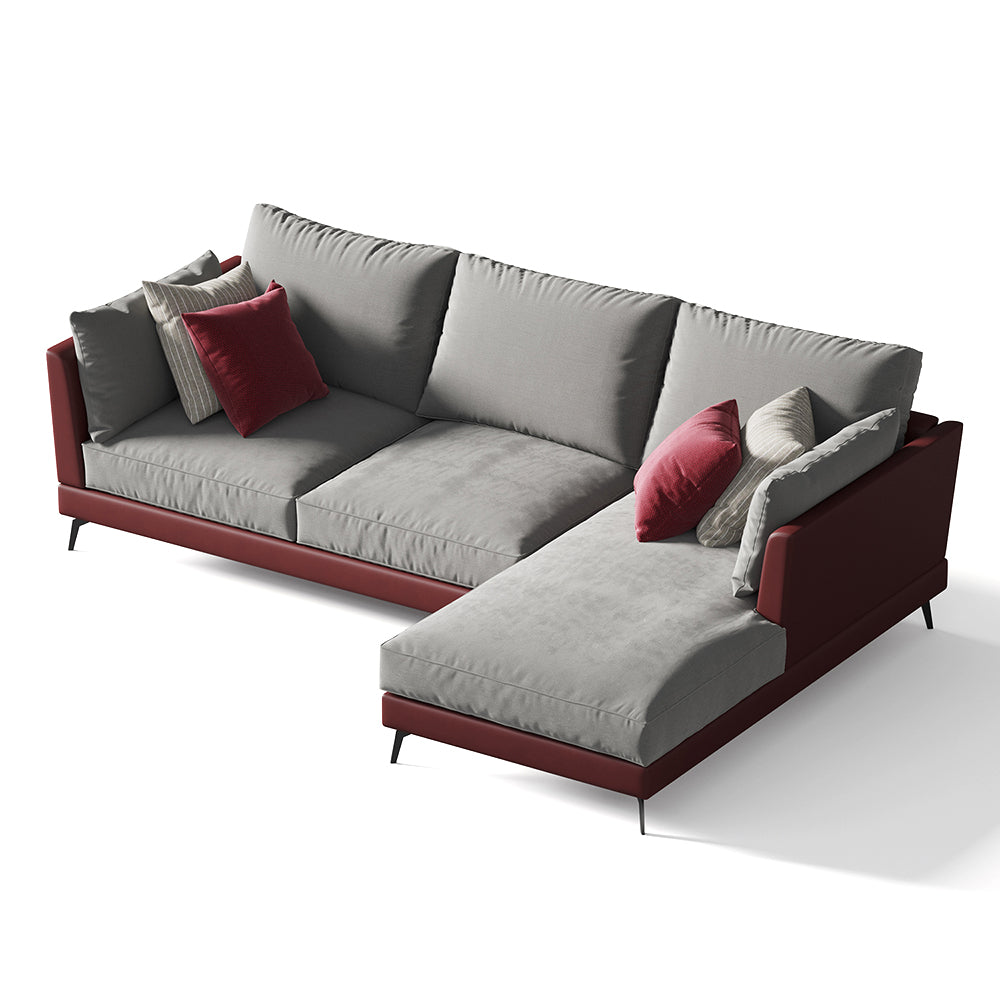 110.2" Gray & Red Corner Sofa LShaped LeathAire Upholstery for Living Room