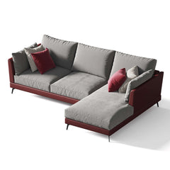 Contemporary 110.2 inch Gray & Red L-Shaped Sofa with LeathAire Upholstery for Home decor