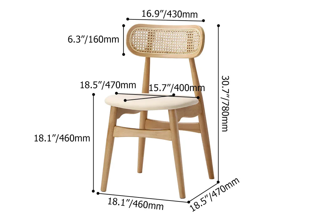 Modern Natural Rattan Upholstered Dining Chair Ash Wood Side Chair Faux Leather