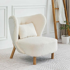 White Lamb Boucle Sherpa Accent Chair with Wingback Design for Cozy Living Room Decor