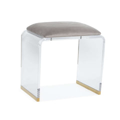 Small gray acrylic ottoman vanity stool with clear and gold design