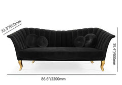 86.6 inch black velvet upholstered sofa with stylish gold accents