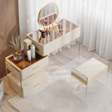 White Floating Extendable Makeup Vanity Set Acrylic with Mirror & Stool & Drawers