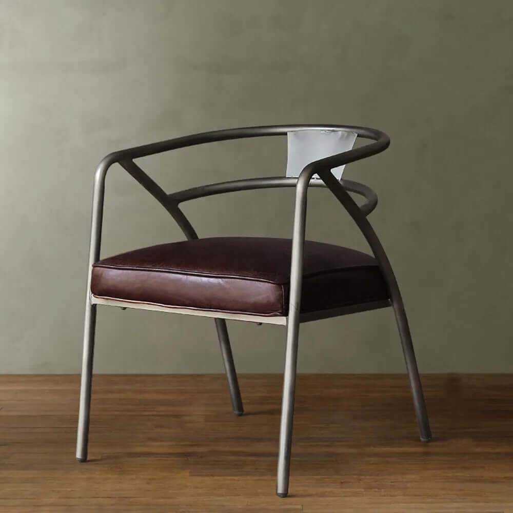 Industrial gray and brown dining chair, upholstered with curved back design, set of 2 chairs