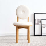 Modern White Boucle Sherpa Dining Chair Side Chair Natural Wood Legs
