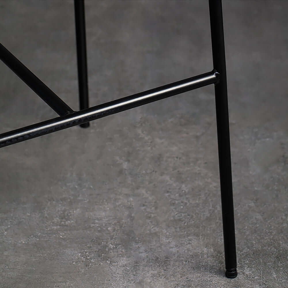 Sturdy wooden bar stool with footrest, natural wood counter height chair, metal frame, kitchen furniture