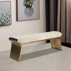 Beige modern stainless steel bench leathaire upholstered ottoman