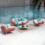 5 Pieces Modern Aluminum & Rattan Outdoor Patio Sofa Set with Glass Top Coffee Table