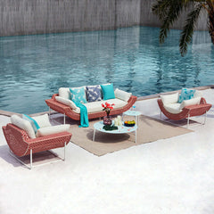 5 Pieces Modern Aluminum and Rattan Outdoor Patio Sofa Set with Glass Top Coffee Table - Stylish Outdoor Furniture Set