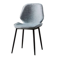 Pair of Dusty Blue Leather Upholstered Chairs with Carbon Steel Legs for Contemporary Dining Space