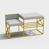 Modern PU Leather Upholstered Entryway Bench White with Gold Legs