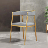 Gray Modern Dining Chair Velvet Upholstered Accent Arm Chair with Gold Leg
