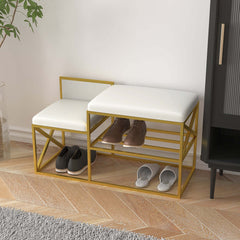 Chic modern white and gold upholstered bench for entryway decor